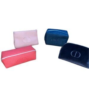 Dior Cosmetic Bags (3) in Dark Blue Velvet & Bright Pink